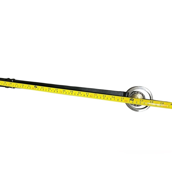 Chico’s Gold Silver Medallion Black Leather Adjustable Belt Sz M/L - Picture 6 of 6